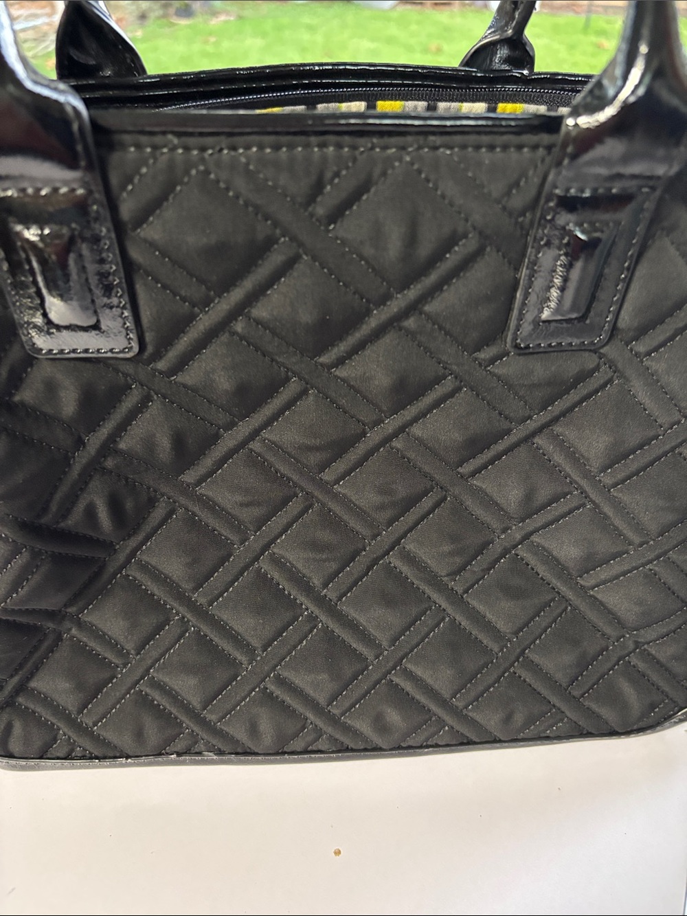 Vera Bradley Black Quilted Satchel with Patent Trim - Picture 8 of 11